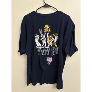 LOONEY TOONS TEAM USA Mens Size 3XL 100% Cotton Navy-Blue Olympics